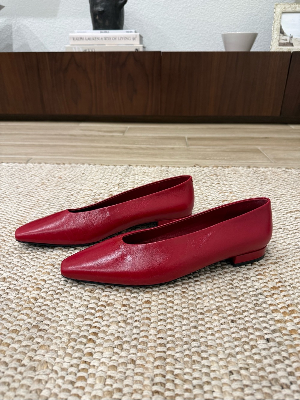 Jeffrey Campbell Red Leather Square-Toe Glove Flats — Size 8